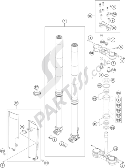 KTM 250 SX 2010 EU FRONT FORK, TRIPLE CLAMP