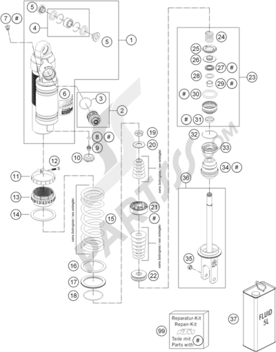 KTM 250 SX 2010 EU SHOCK ABSORBER DISASSEMBLED