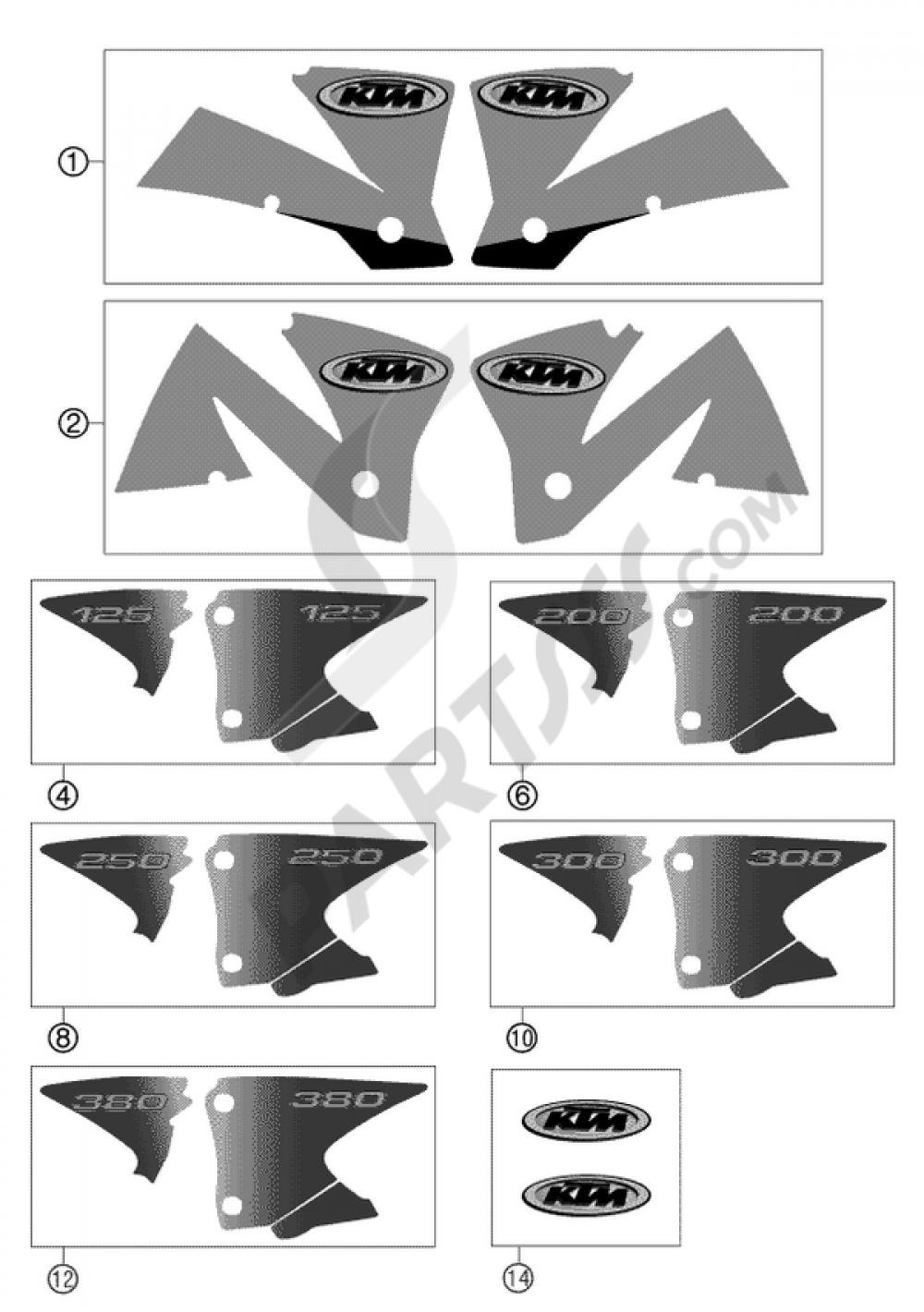 DECAL 125-380 2002 KTM 200 EXC 2002 EU