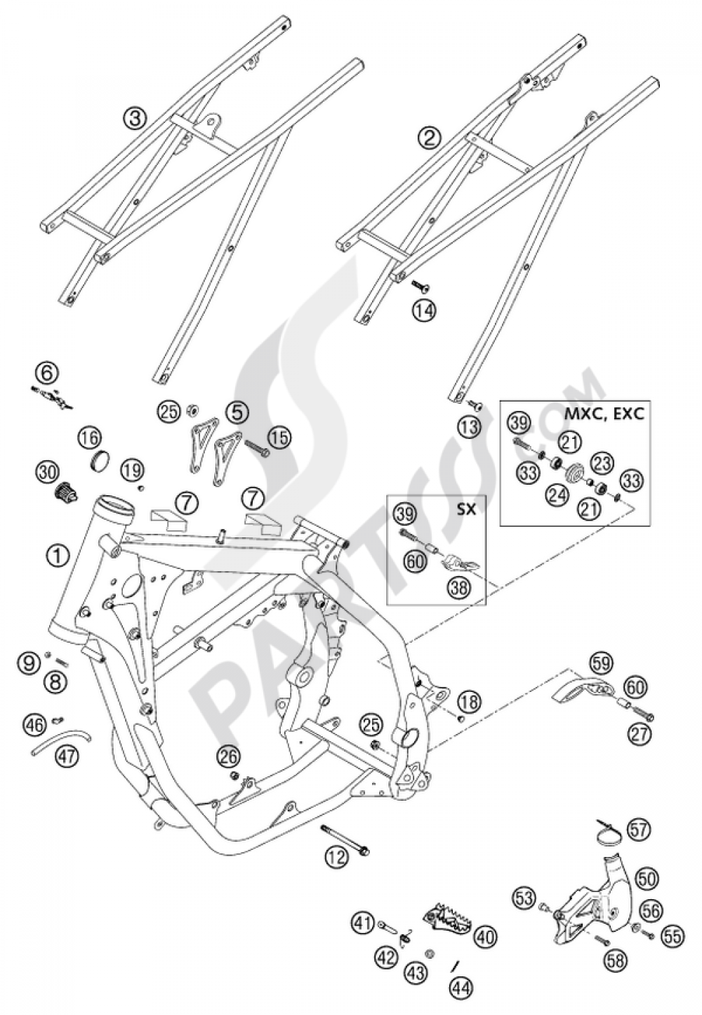 FRAME, SUBFRAME 125/200 KTM 200 EXC 2003 EU