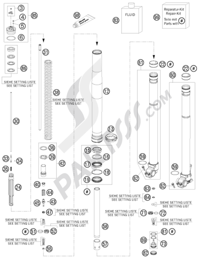 KTM 450 EXC SIX-DAYS 2013 EU FRONT FORK DISASSEMBLED
