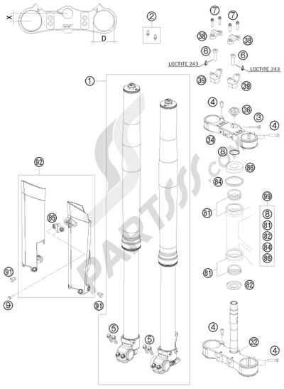 KTM 450 EXC SIX-DAYS 2013 EU FRONT FORK, TRIPLE CLAMP