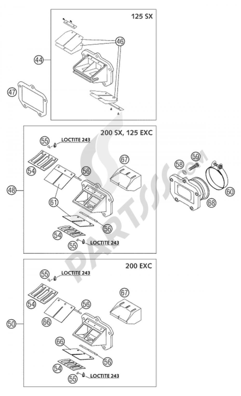 REED VALVE CASE CPL. 125/200 KTM 125 EXC SIX-DAYS 2001 EU