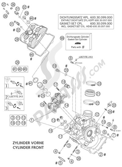 KTM 950 ADVENTURE ORANGE LOW 2004 EU CYLINDER HEAD FRONT LC8