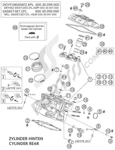KTM 950 ADVENTURE ORANGE LOW 2004 EU CYLINDER HEAD REAR LC8