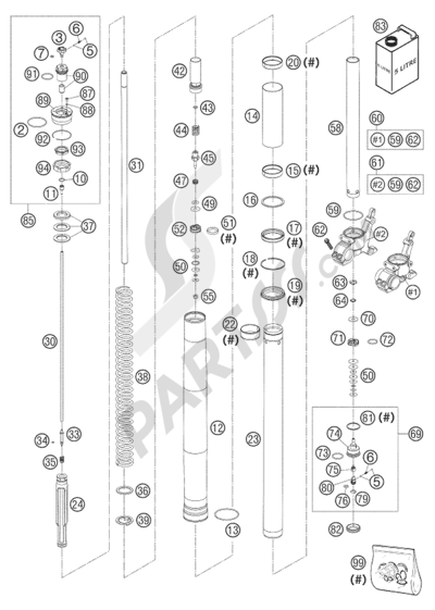 KTM 950 ADVENTURE ORANGE LOW 2004 EU FORK LEG WP USD 48   PA LC8