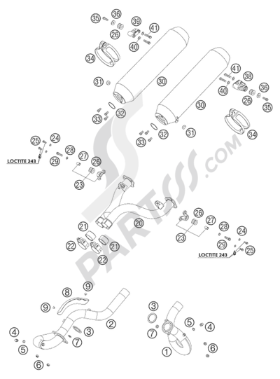 KTM 950 ADVENTURE ORANGE LOW 2004 EU MANIFOLD, MAIN SILENCER LC8