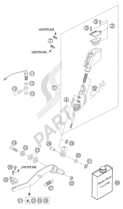 KTM 950 ADVENTURE ORANGE LOW 2004 EU REAR BRAKE OPERATING SYSTEM