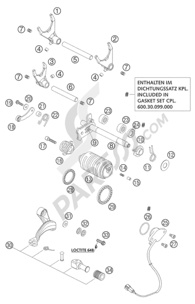 KTM 950 ADVENTURE ORANGE LOW 2004 EU SHIFTING MECHANISM LC8