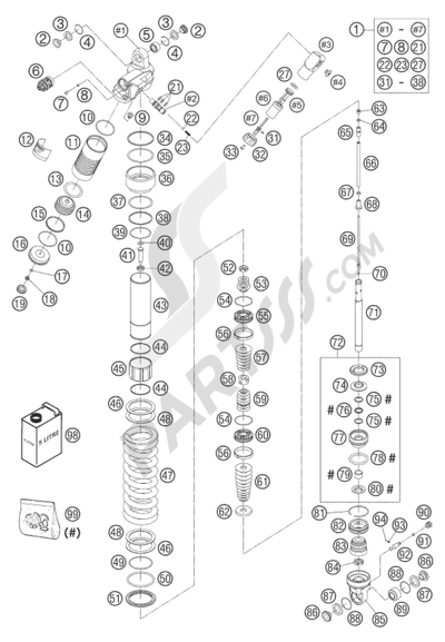 KTM 950 ADVENTURE ORANGE LOW 2004 EU SHOCK ABSORBER WP DISASSEMBLED