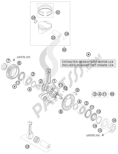 KTM 690 ENDURO 2009 EU CRANKSHAFT, PISTON