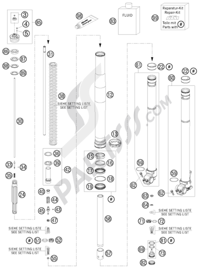 KTM 690 ENDURO 2009 EU FRONT FORK DISASSEMBLED