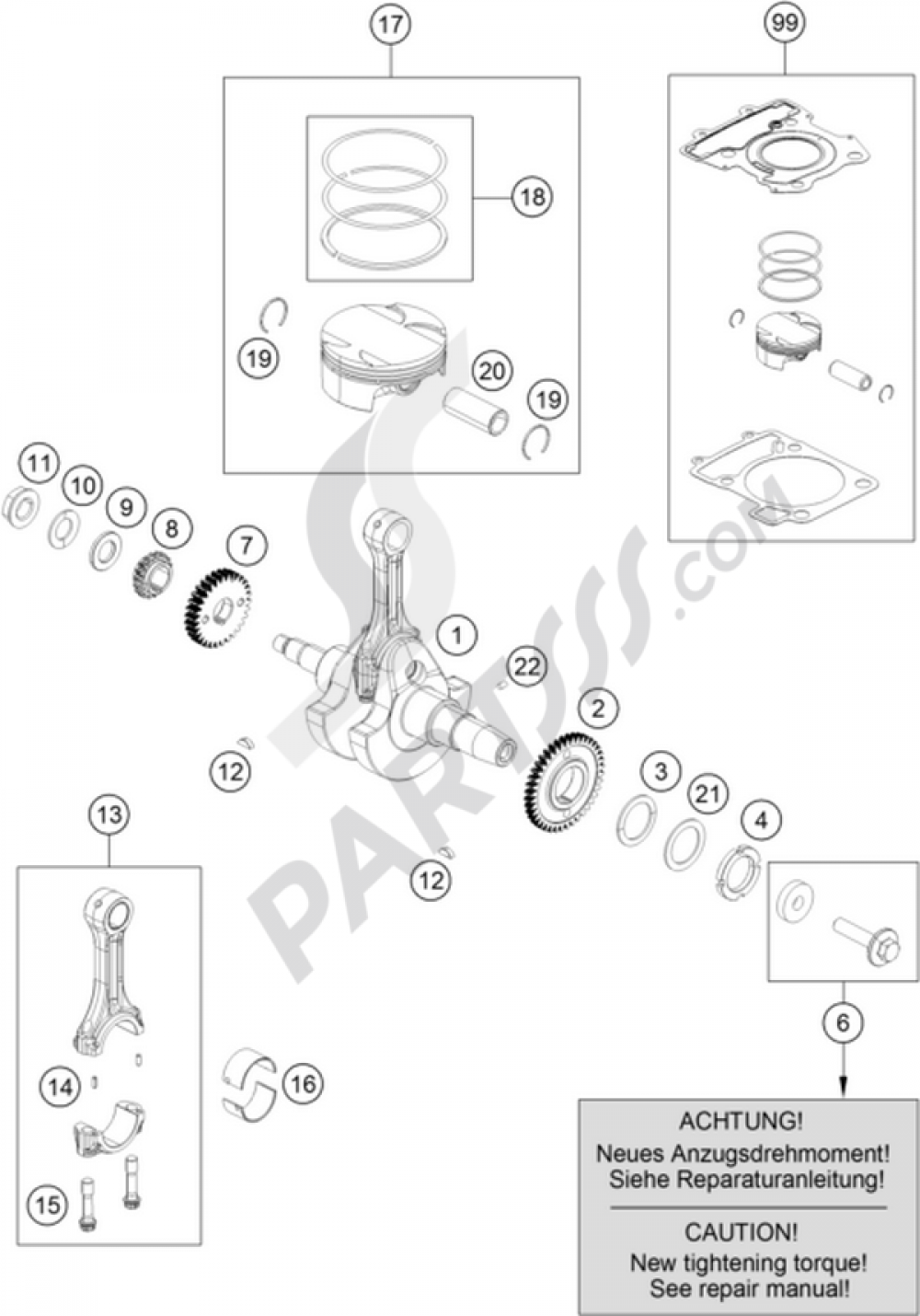 CRANKSHAFT, PISTON KTM RC 390 WHITE ABS CKD 2014 EU