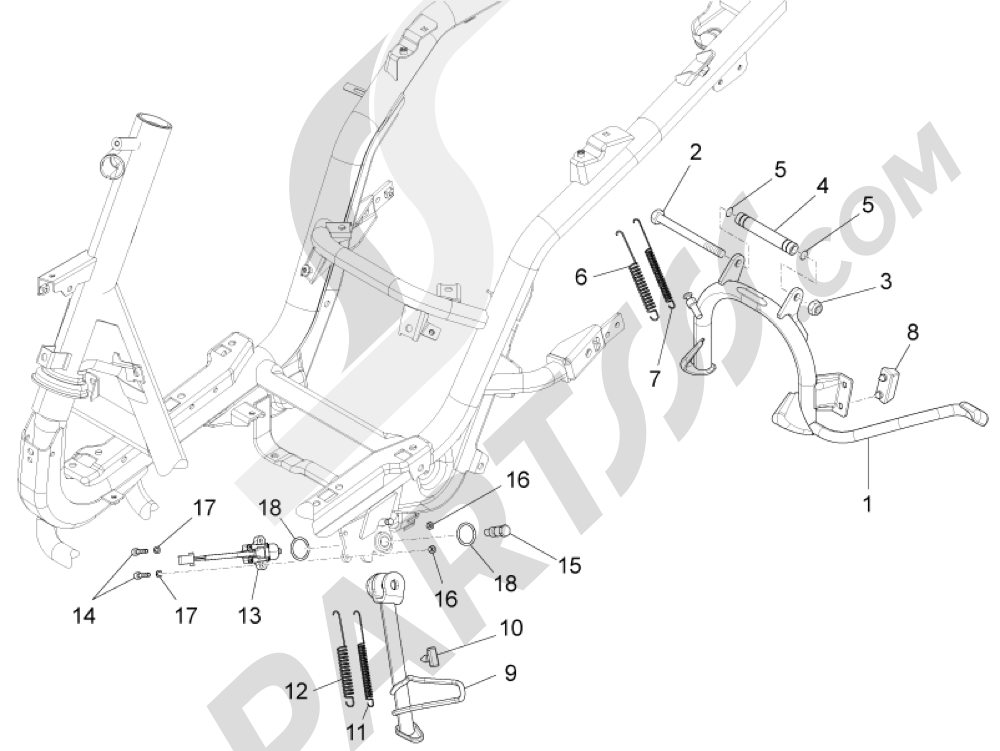 Caballete s Piaggio Fly 125 4T/3V ie E3 LEM 2012-2013