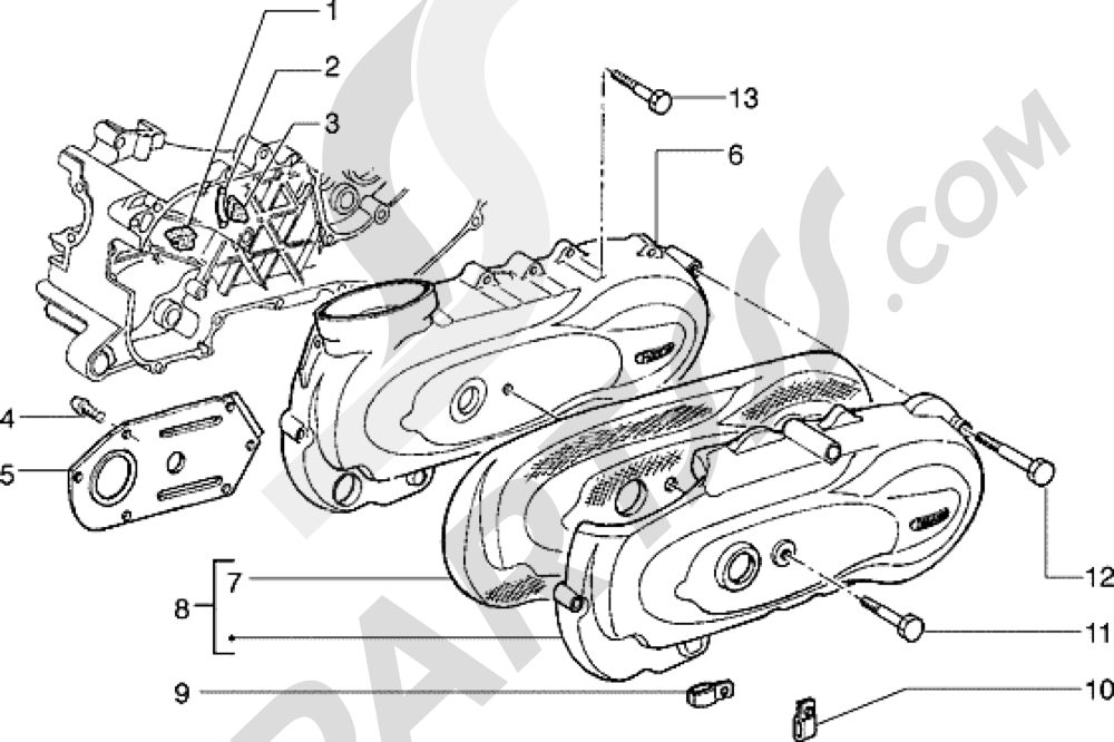 Tapa carter lado embrague Piaggio Hexagon 150 1998-2005