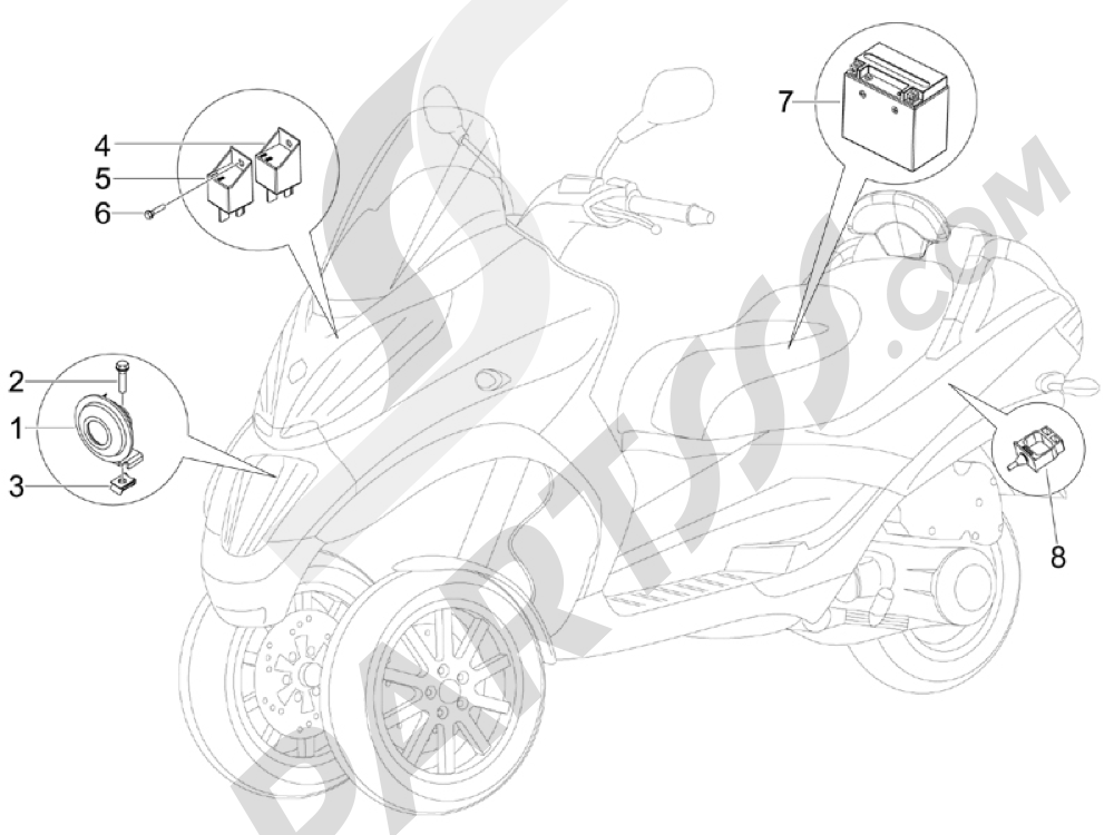 Telerruptores - Bateria - Claxon Piaggio MP3 250 ie LT 2008-2009