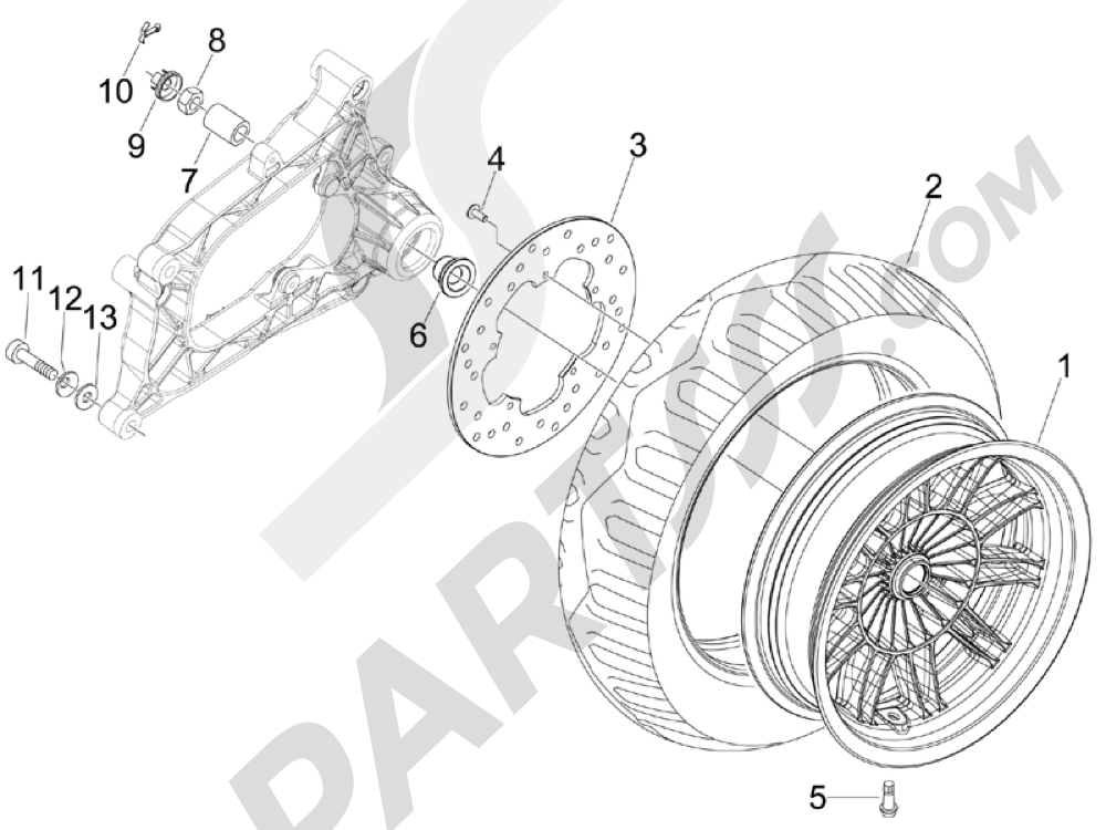 Rueda trasera Piaggio MP3 300 4T 4V ie LT Ibrido 2010-2011