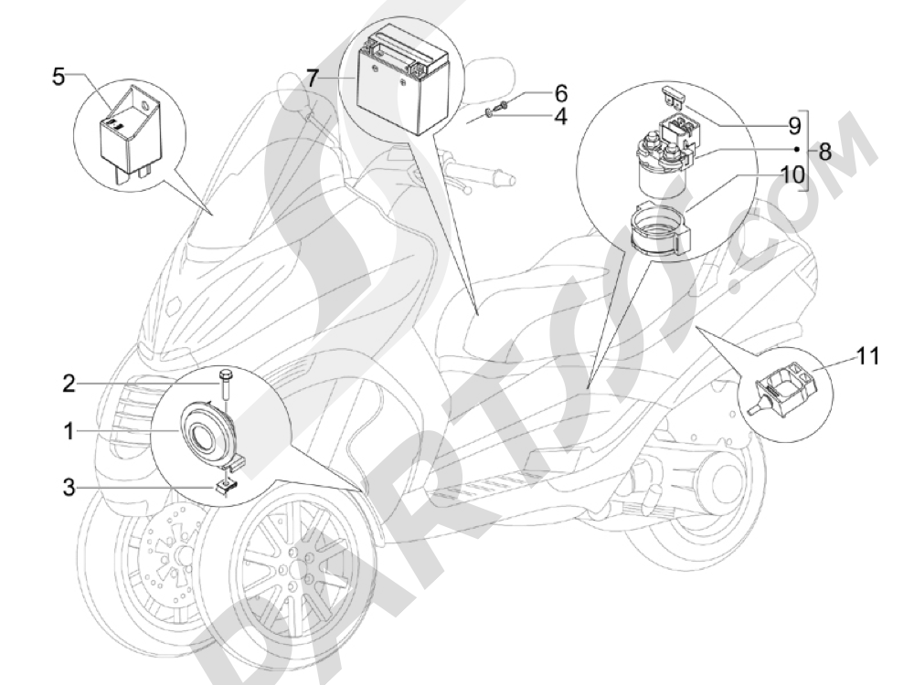 Telerruptores - Bateria - Claxon Piaggio MP3 400 ie (USA) 2007-2008