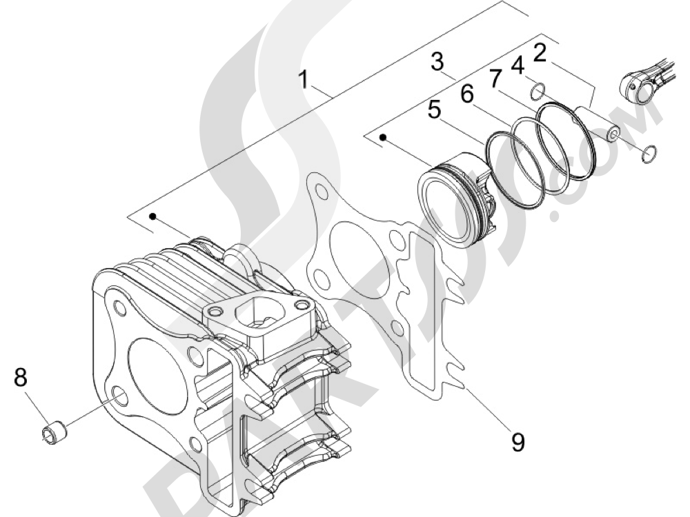 Grupo cilindro-pistón-eje Piaggio Zip 100 4T (Vietnam) 2011-2014