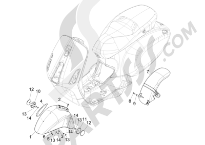 Vespa Vespa Primavera 50 4T-4V (NAFTA) 2014-2016 Alojamiento rueda - Guardabarros