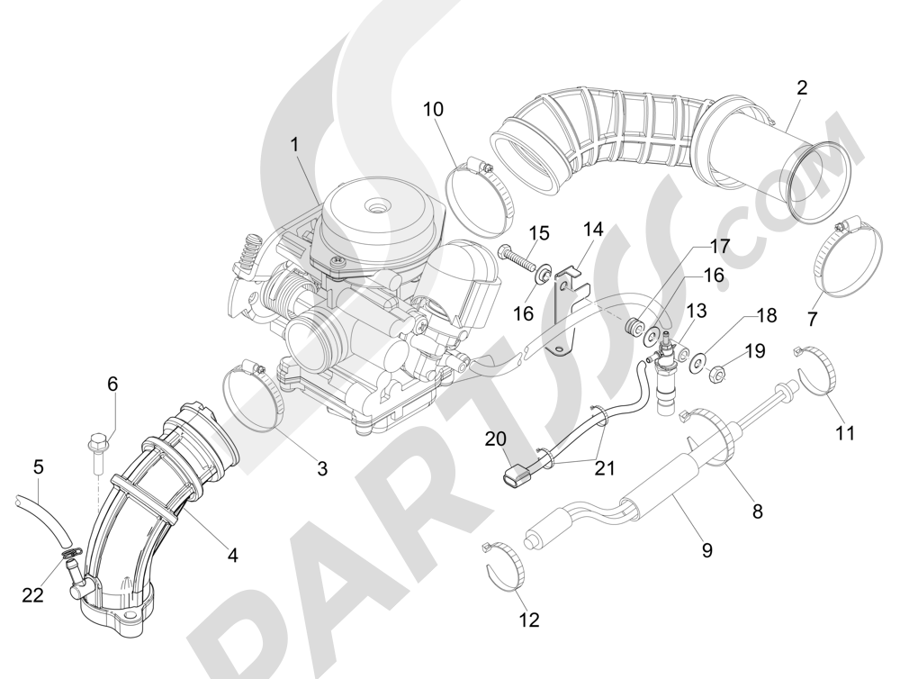 Vespa Vespa Primavera 50 4T-4V (NAFTA) 2014-2016 Carburador completo - Racord admisi