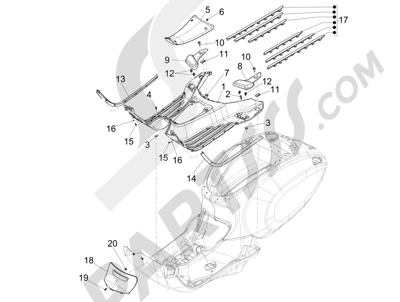 Vespa Vespa Primavera 50 4T-4V (NAFTA) 2014-2016 Cubierta central - Estribos