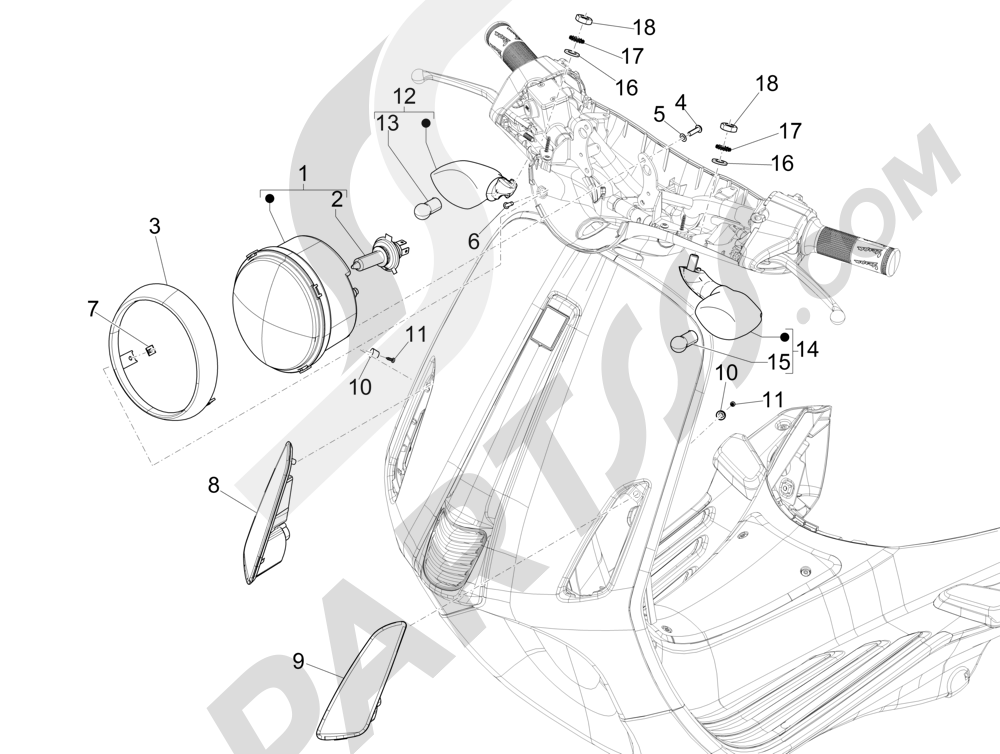 Vespa Vespa Primavera 50 4T-4V (NAFTA) 2014-2016 Faros delanteros - Indicadores de direcci