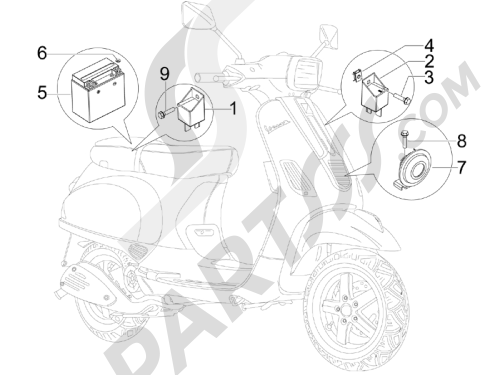 Telerruptores - Bateria - Claxon Vespa Vespa S 50 4T 4V College 2008-2012