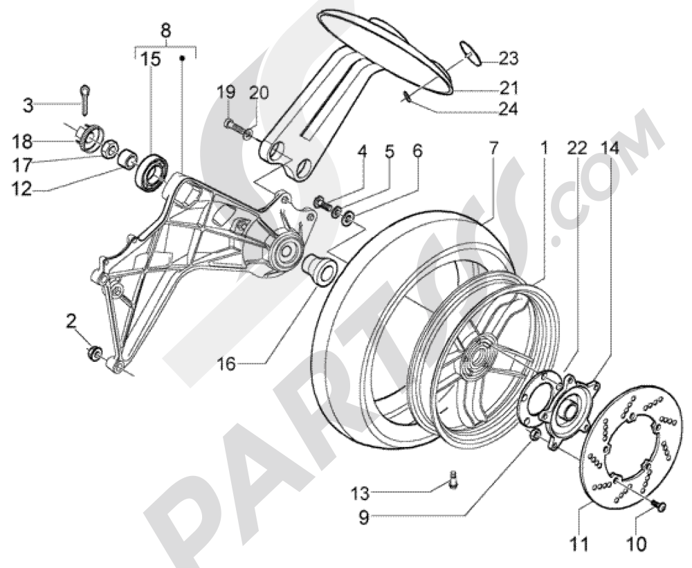 Kit Axe De Roue Arrière Pour Gilera Nexus 500 Euro 2-3 - Réf. 6622KT#14 / 6631298 - Neuf - Italie