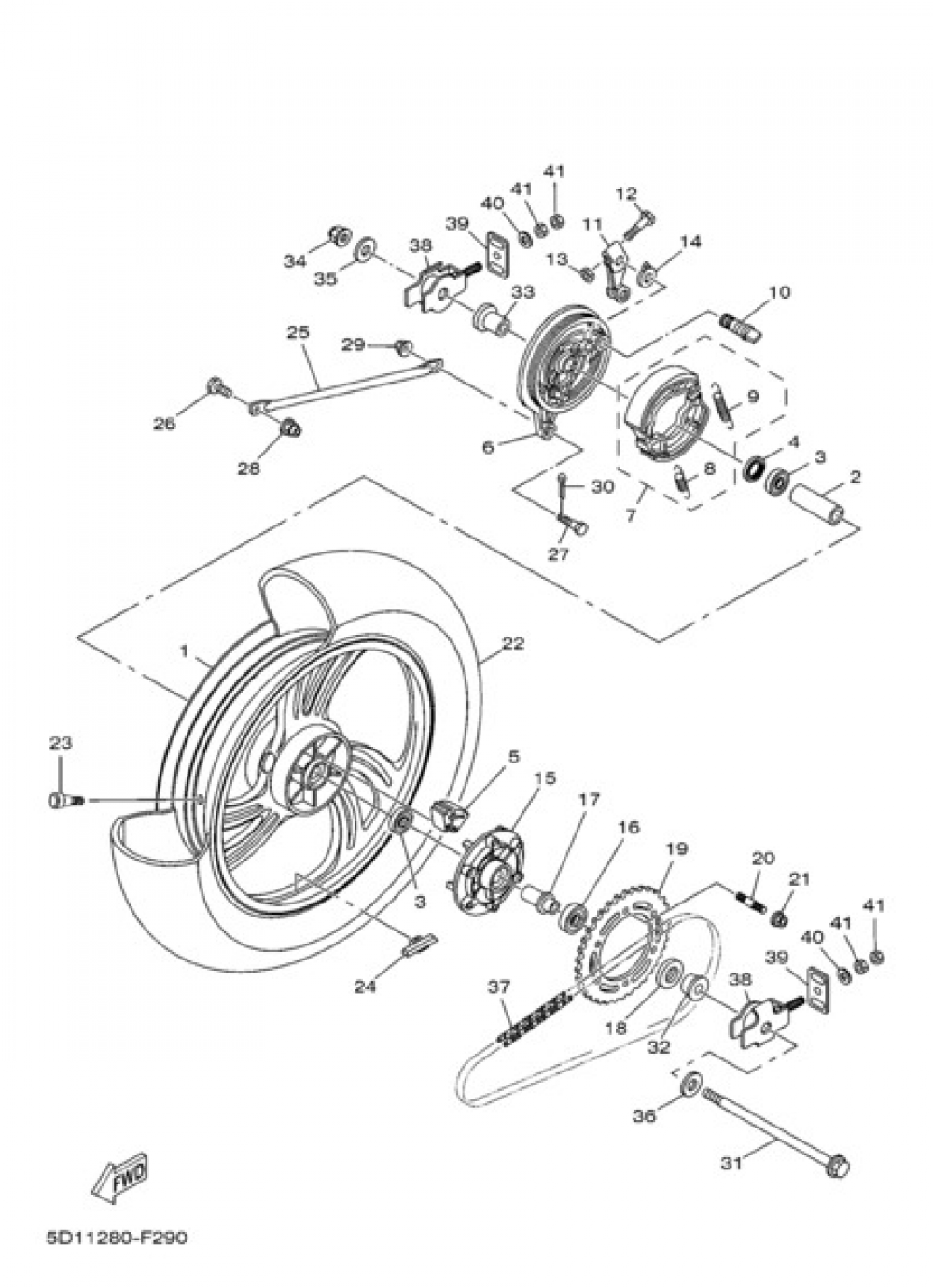 REAR WHEEL Yamaha YBR250 2007
