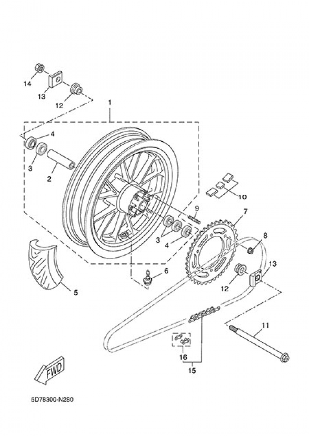 ROUE ARRIERE Yamaha YZF-R125 2014