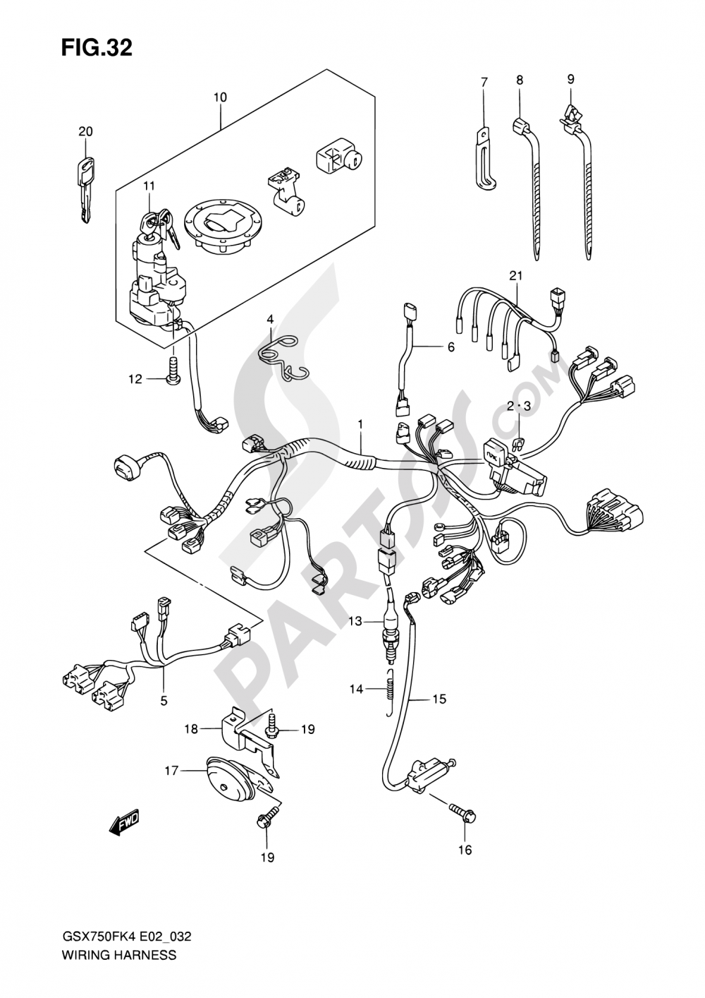 32 - WIRING HARNESS Suzuki GSX750F 2004