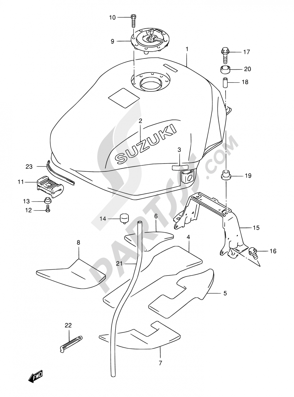 34 - FUEL TANK (MODEL W/X) Suzuki GSX750F 1998