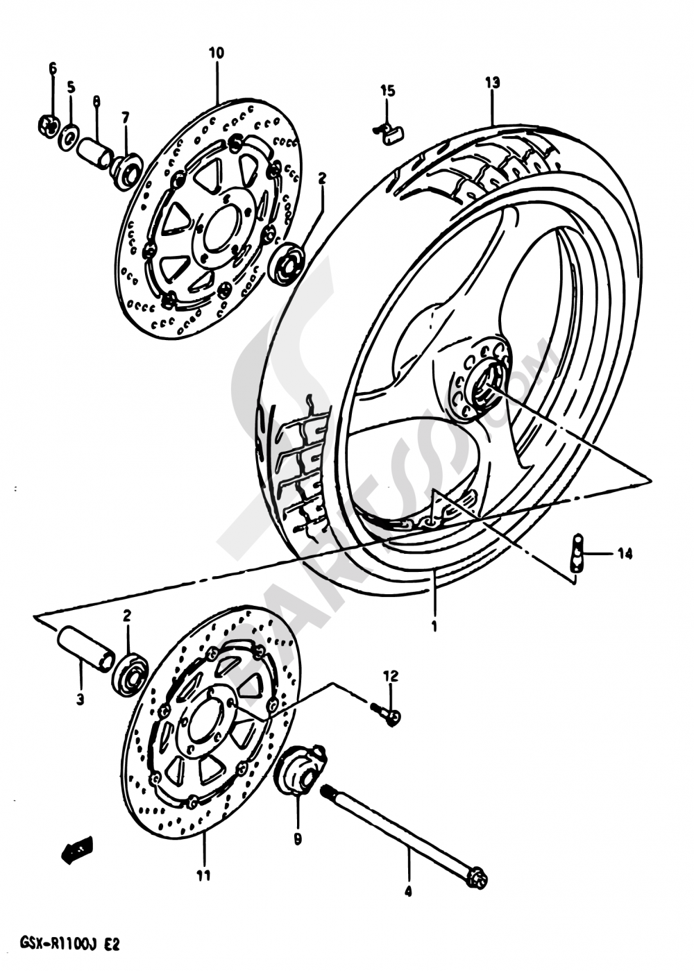 44A - FRONT WHEEL (MODEL J) Suzuki GSX-R1100 1988