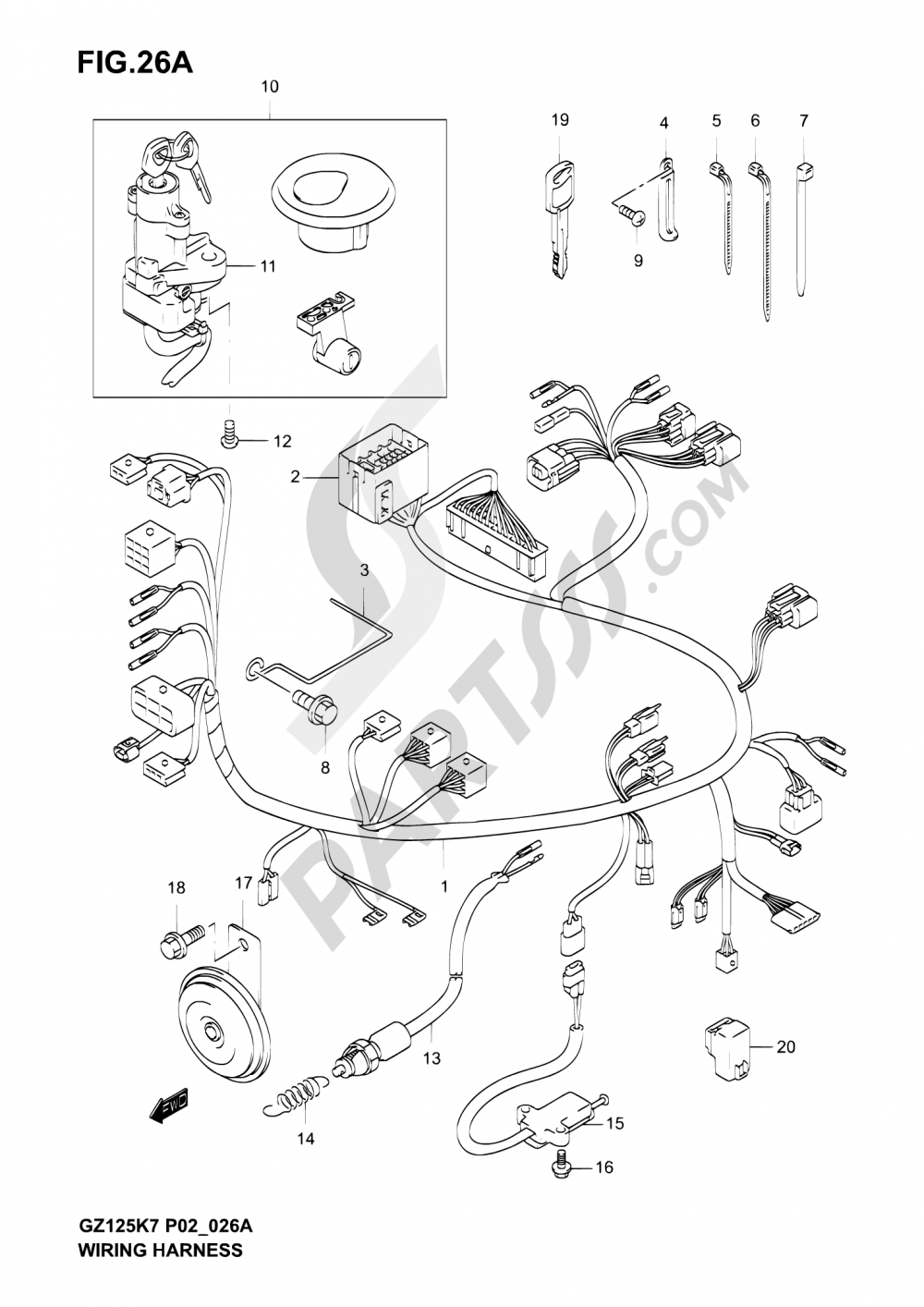 26A - WIRING HARNESS (MODEL K7) Suzuki MARAUDER GZ125 2007