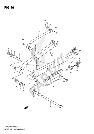 Suzuki MARAUDER GZ125 2010 46 - REAR SWINGING ARM