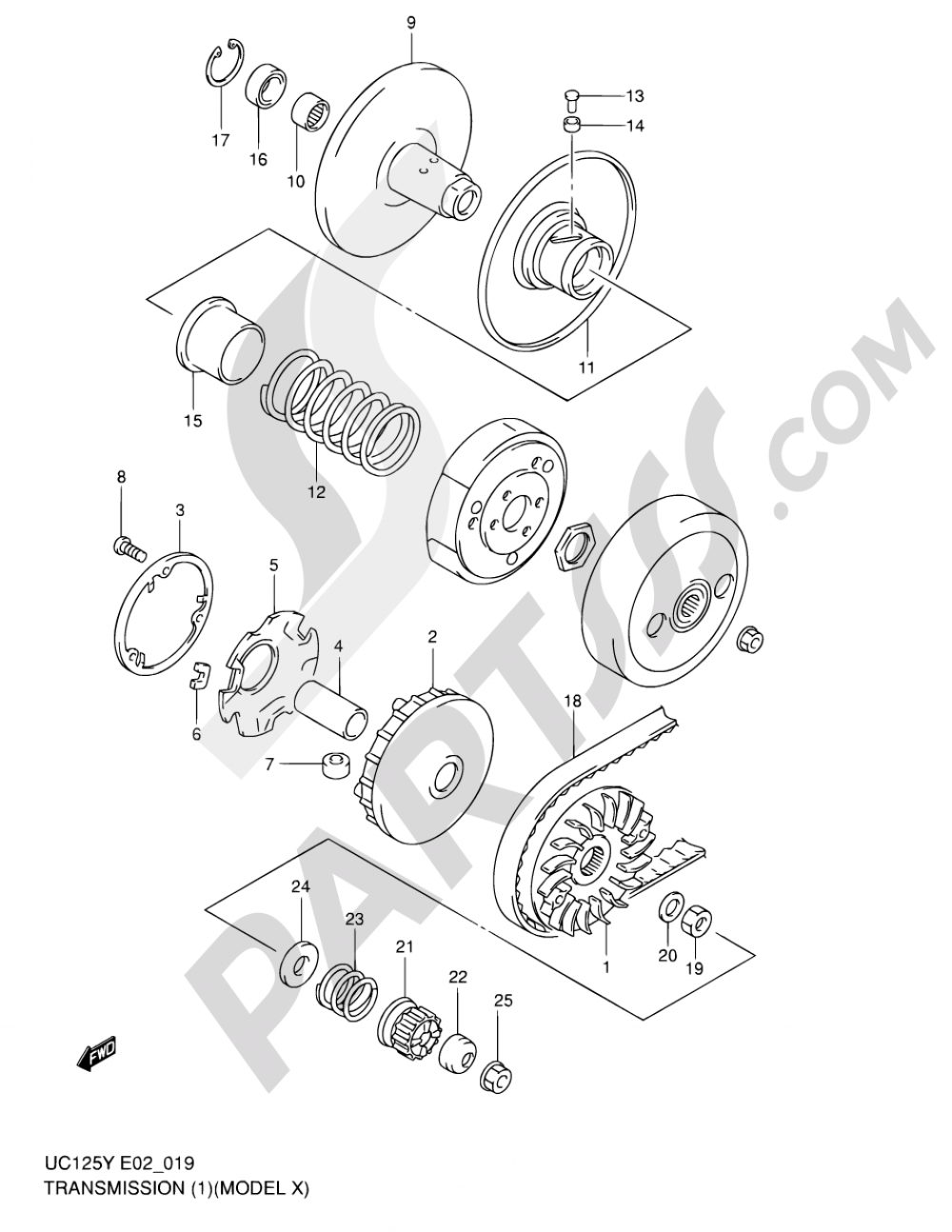 19 - TRANSMISSION (1)(MODEL X) Suzuki EPICURO UC125 1999