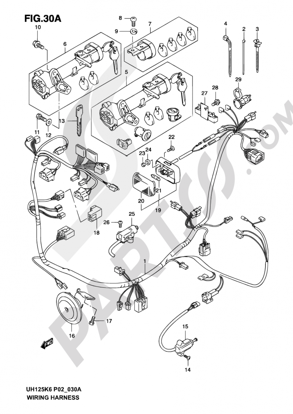30A - WIRING HARNESS (MODEL K4/K5/K6) Suzuki BURGMAN UH125 2006