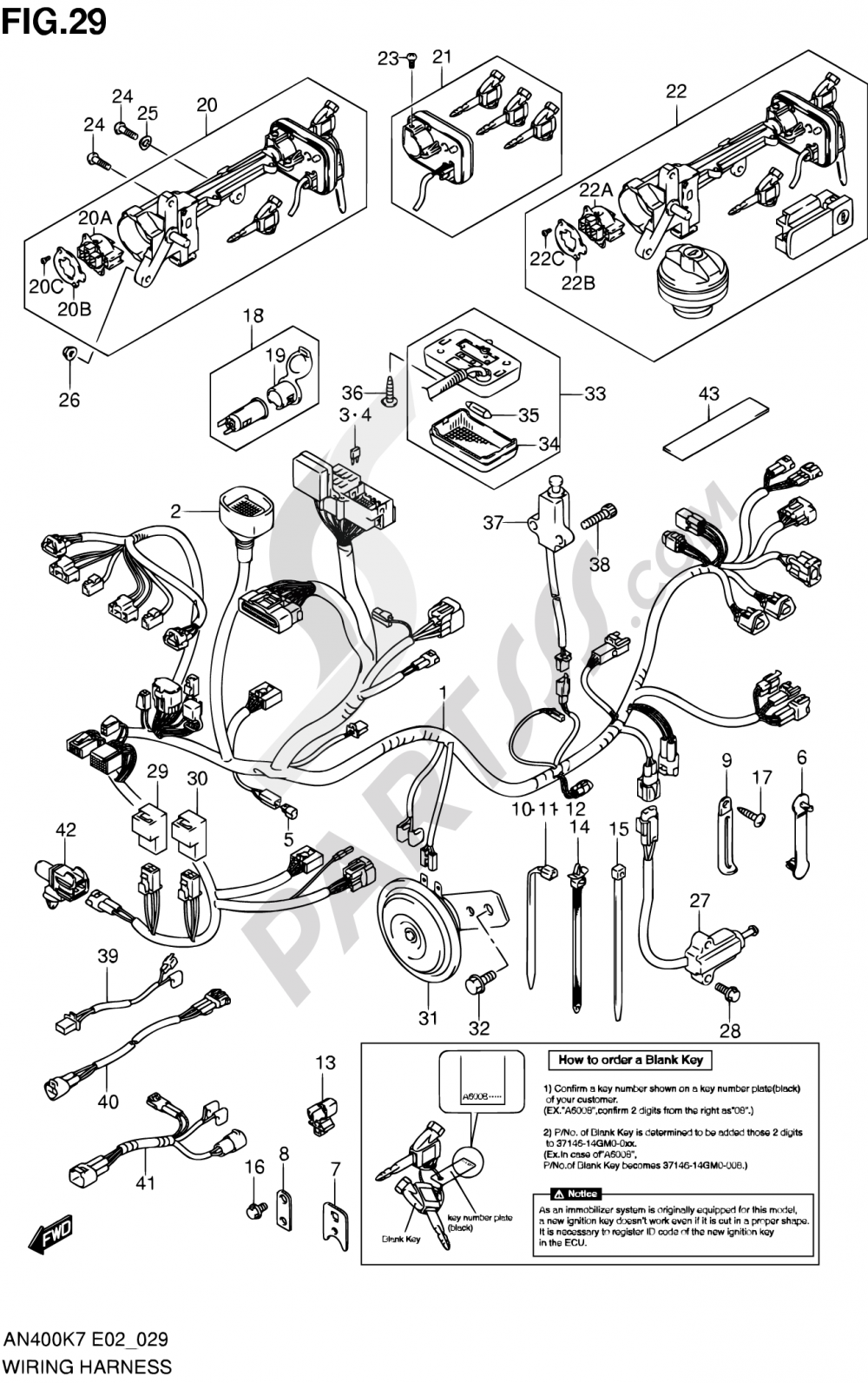 29 - WIRING HARNESS (IMOBI)(AN400K7/K8/K9/ZK7/ZK8/L0) Suzuki BURGMAN AN400 2007