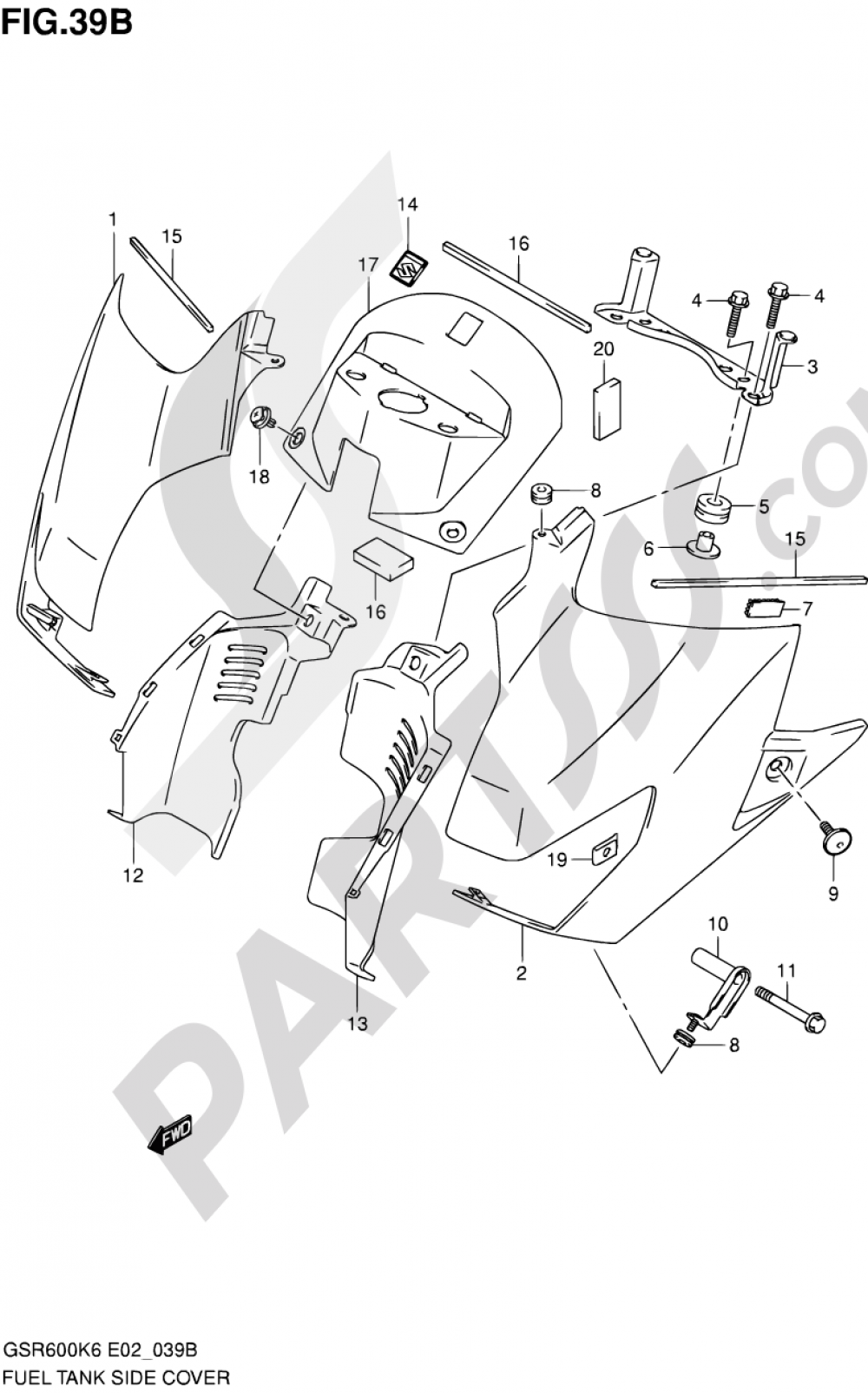 39B FUEL TANK SIDE COVER (MODEL K9) Suzuki GSR600 2009