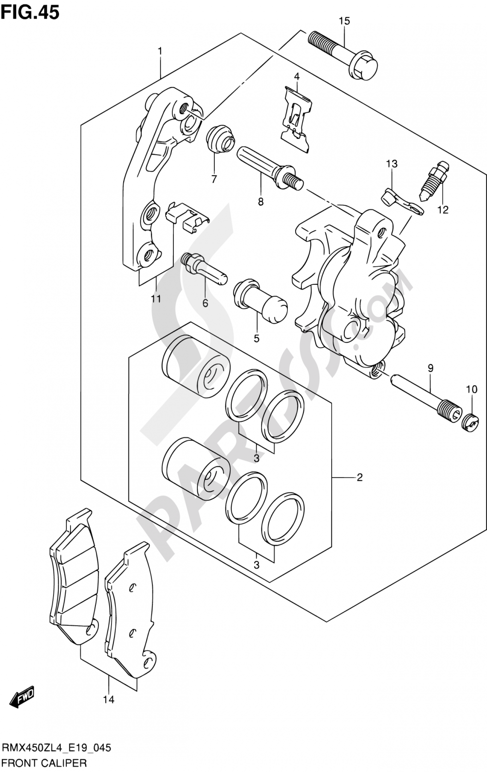 45 - FRONT CALIPER Suzuki RMX450Z 2014