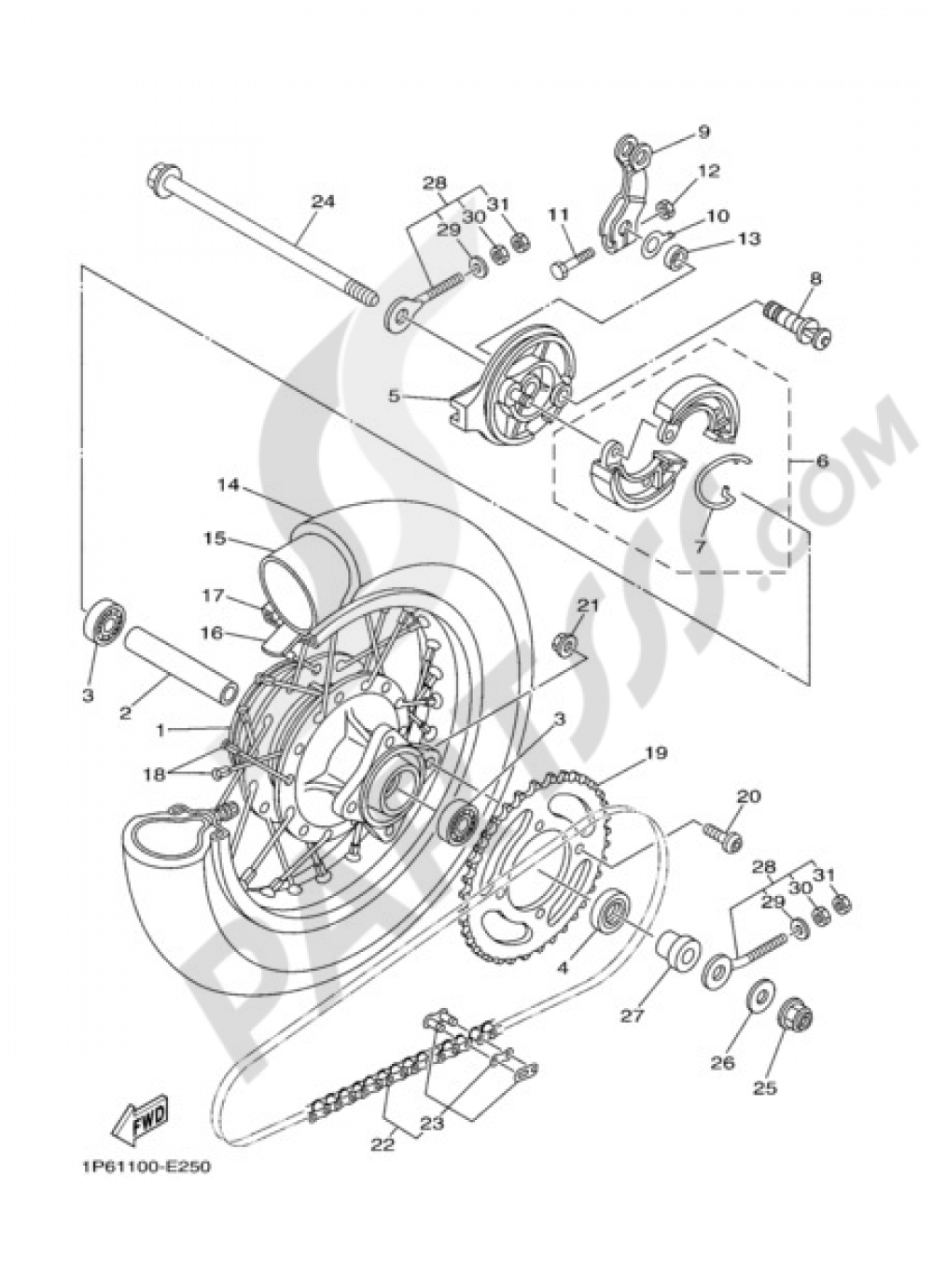 REAR WHEEL Yamaha TT-R50E 2007