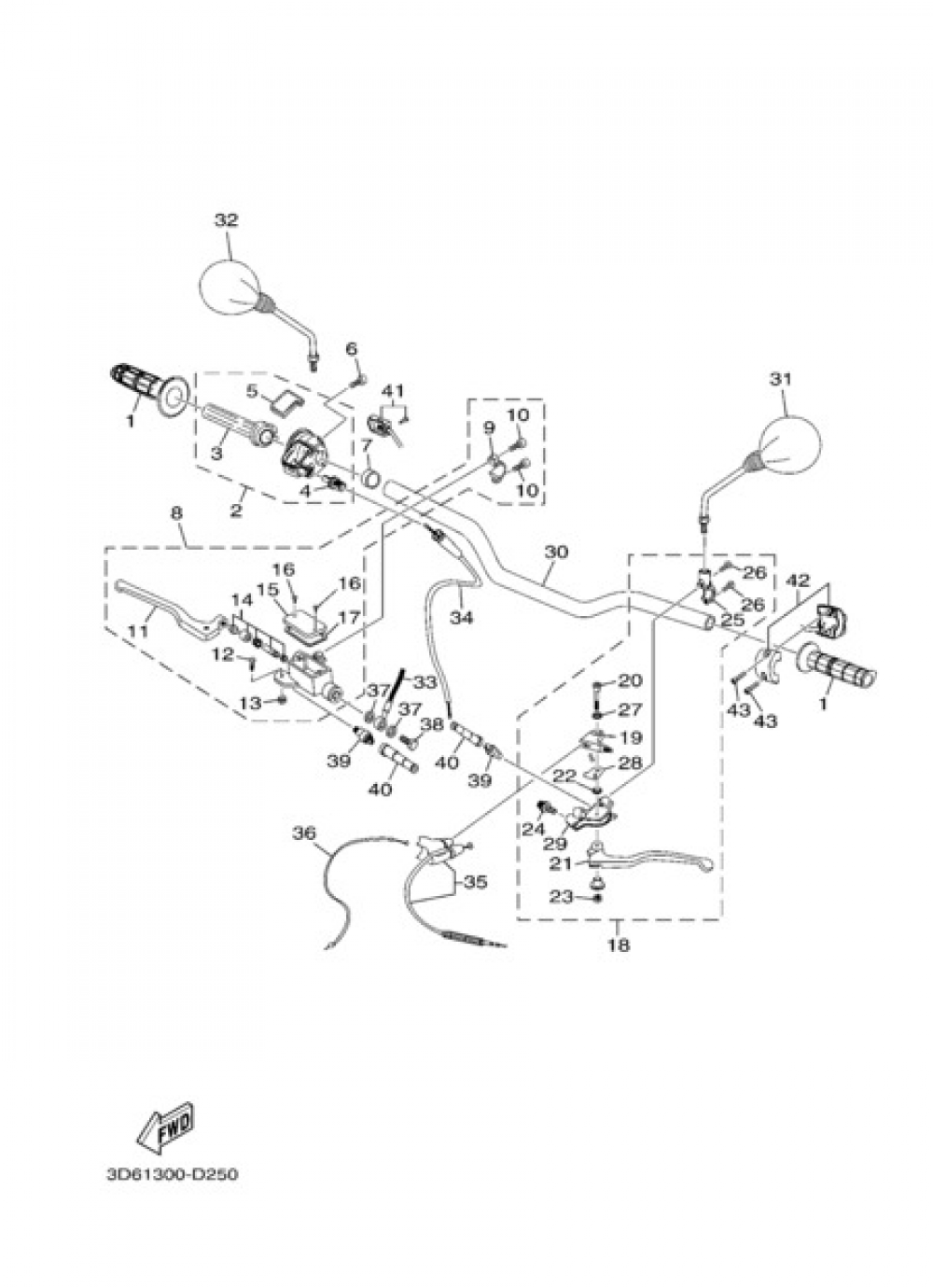 STEERING HANDLE & CABLE Yamaha XT125R 2005