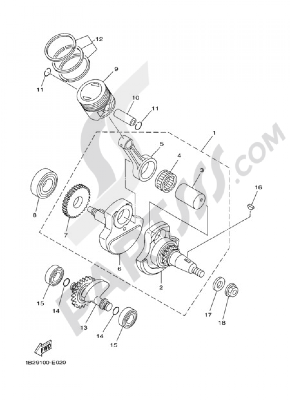 CRANKSHAFT & PISTON Yamaha TT-R125 2006