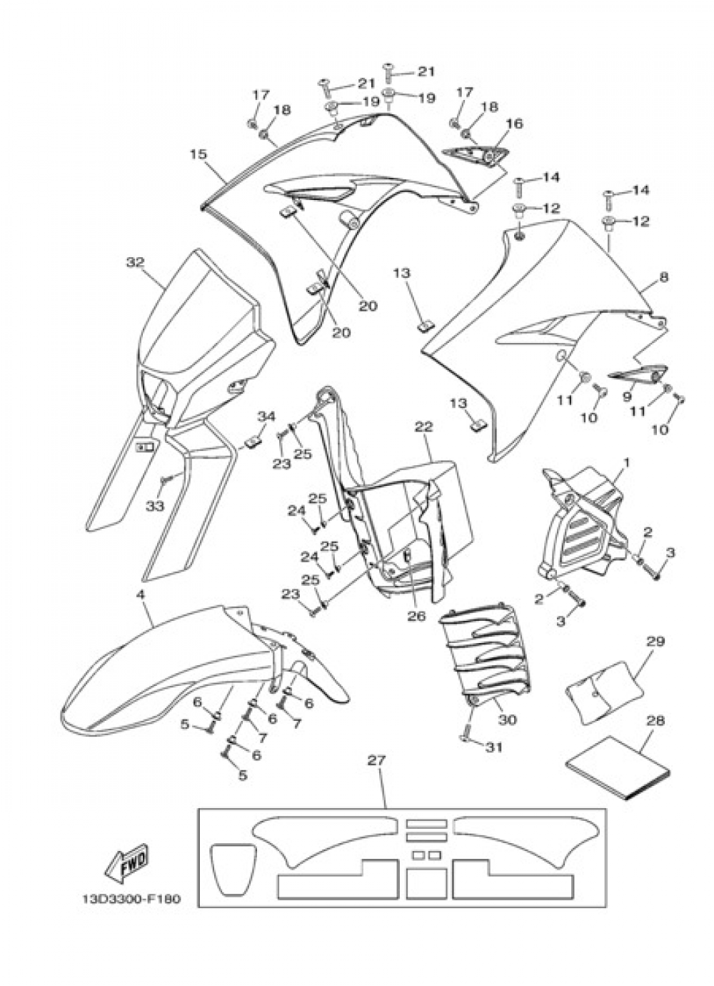 FRONT BODY Yamaha XT125X 2008