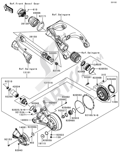 Kawasaki 1400GTR 2008 Drive Shaft/Final Gear(1/2)