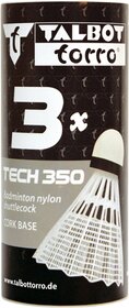 Talbot Torro Badminton Ball Tech 350, 3er Dose, Farbe: Weiß, Geschwindigkeit: Blau/Medium, Nylonfederball für Freizeit, Training, Schule, für Indoor & Outdoor, 479112 000 -