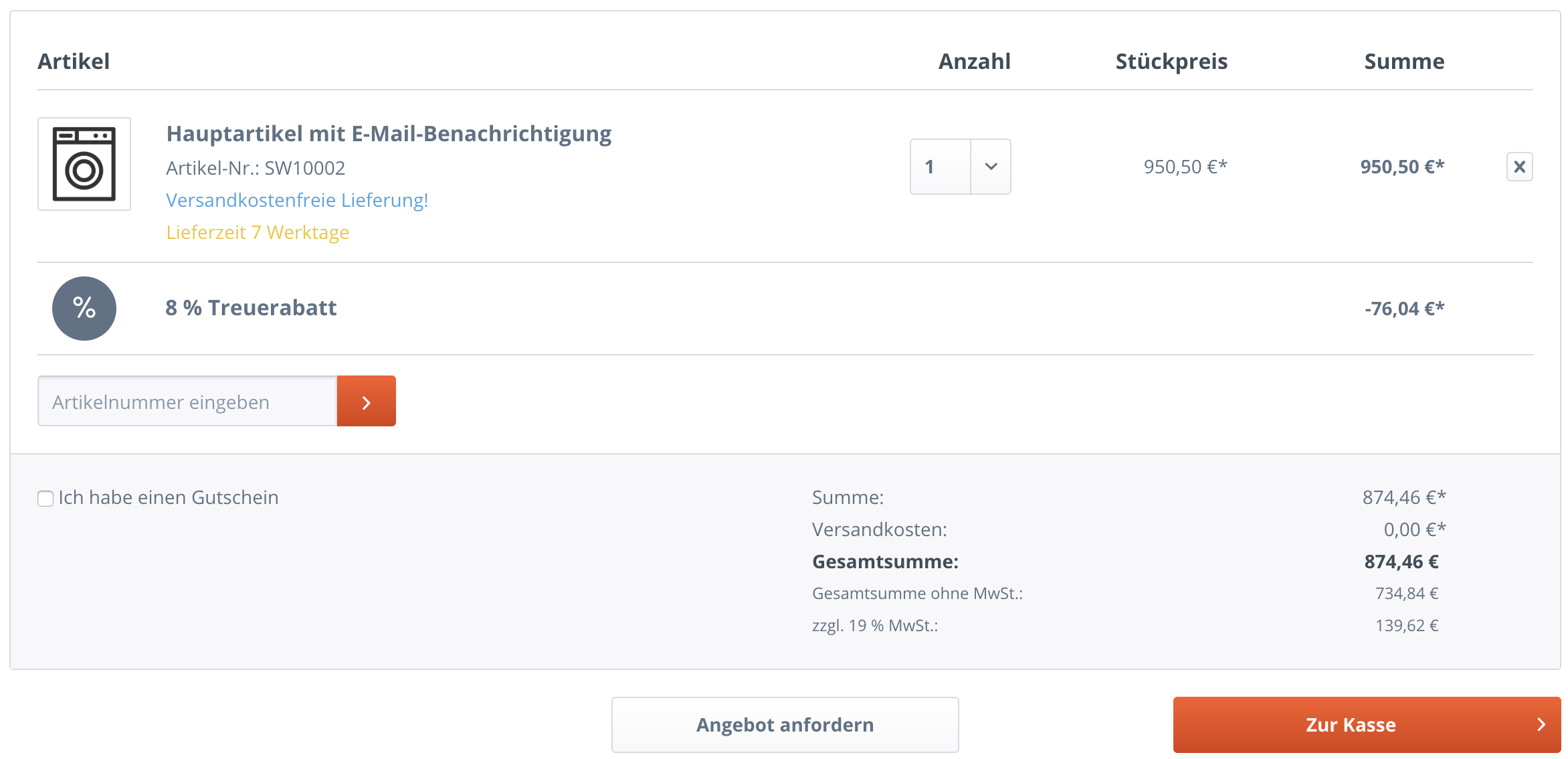 Anzeige Rabatt im Warenkorb