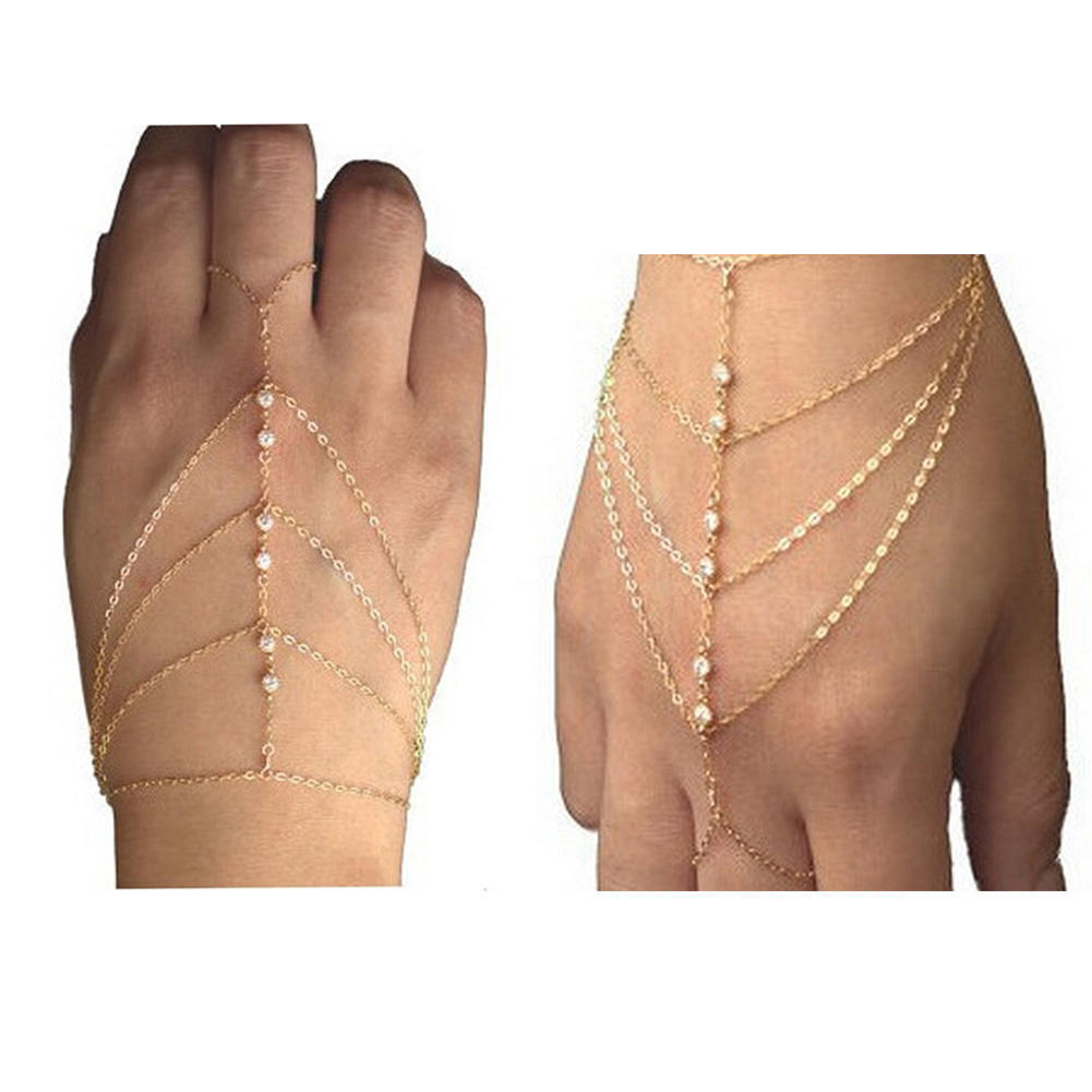 3pcs элегантных женщин кристалл Rhinestone манжеты Золотая цепочка браслет