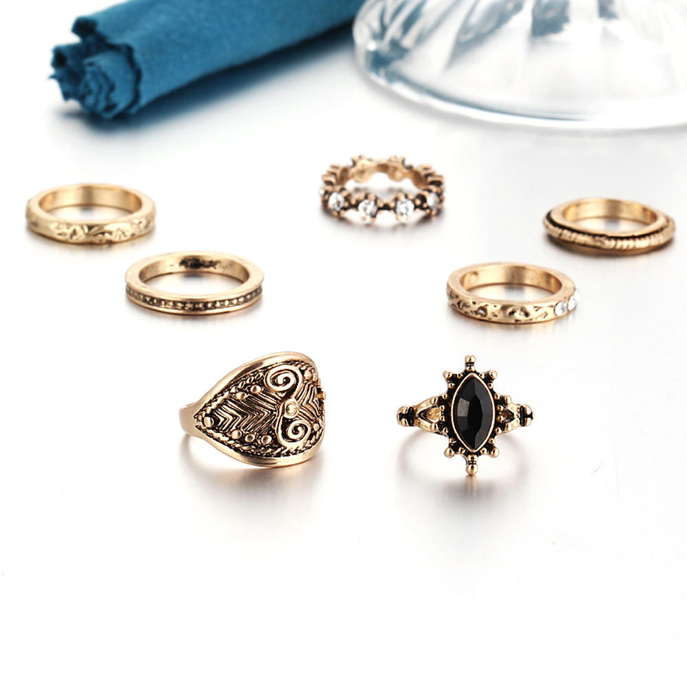 Серебряные кольца ретро стека кулака кольца набор 7Pcs